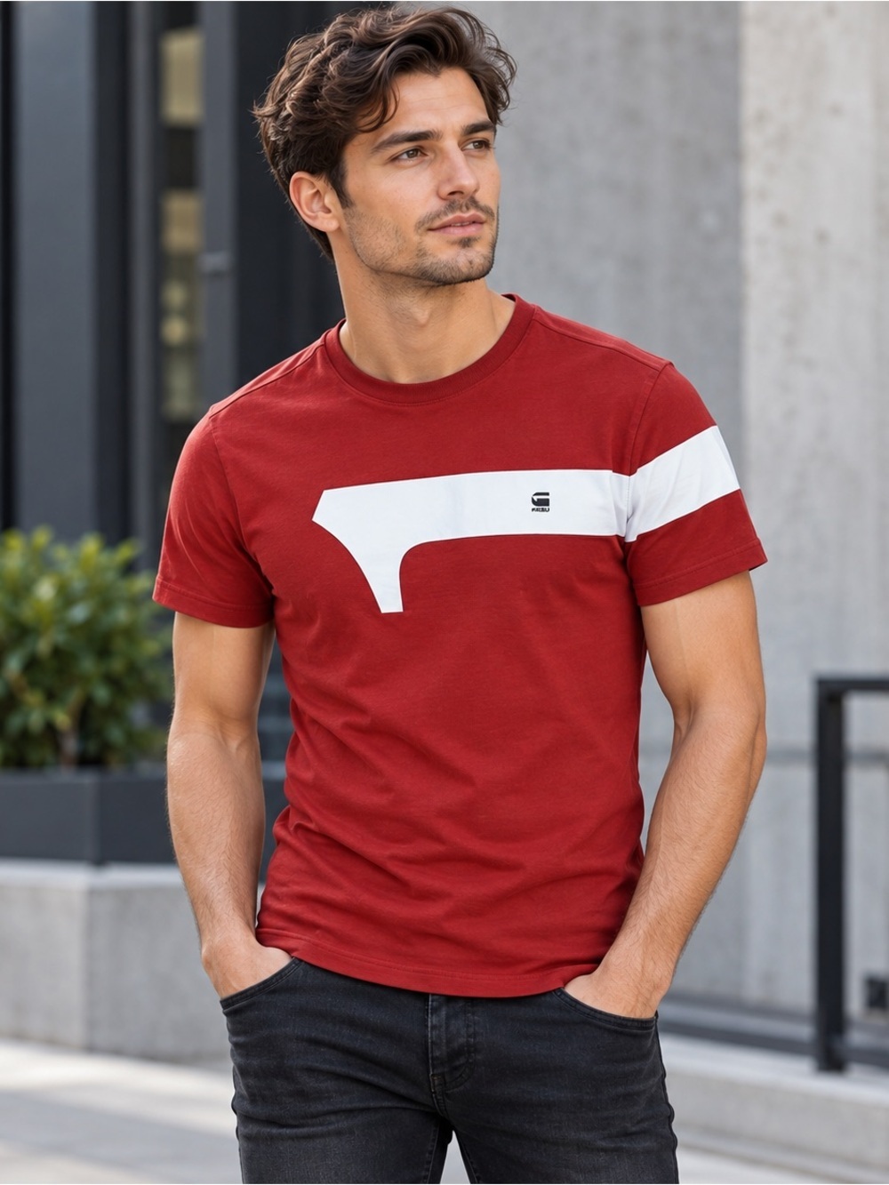 G Star Raw Shirt Mens Small Graphic 13 Slim Red Short Sleeve